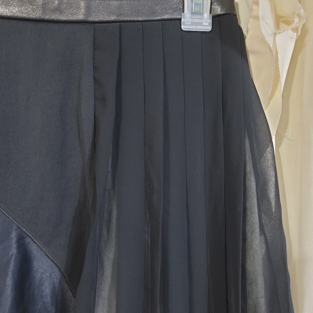 Rag & Bone Black Pleated Sheer Lined Skirt Leather 0 - Picture 2 of 10